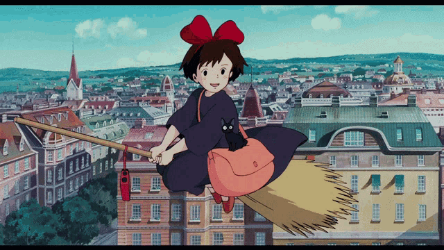 Kiki's Delivery Service flying over the town