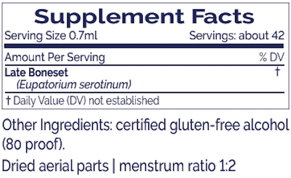 Supplement Facts label for Late Boneset